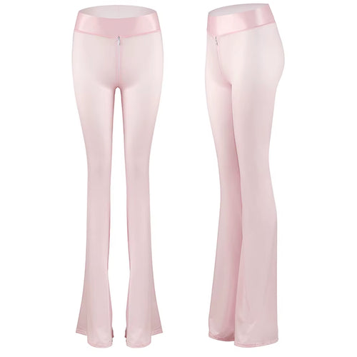 Glossy Shiny Zipper Crotch Hot Flare Exotic Pants Wet Look Leggings Pants Bodycon Fitness Legging Wetlook Sexy Clubwear Trousers