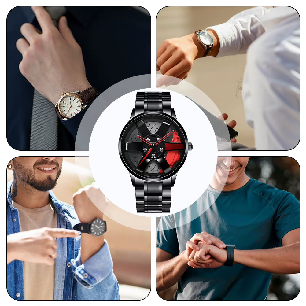 Cool and Cool Fashion Stainless Steel Men'S Quartz Wristwatch Dial Sport Car Rim Wheel Hub Watch Business Luxury Wrist Watches