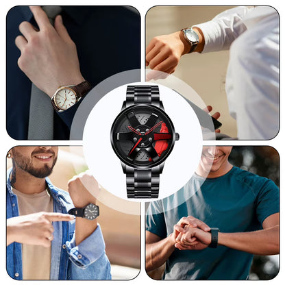 Cool and Cool Fashion Stainless Steel Men'S Quartz Wristwatch Dial Sport Car Rim Wheel Hub Watch Business Luxury Wrist Watches