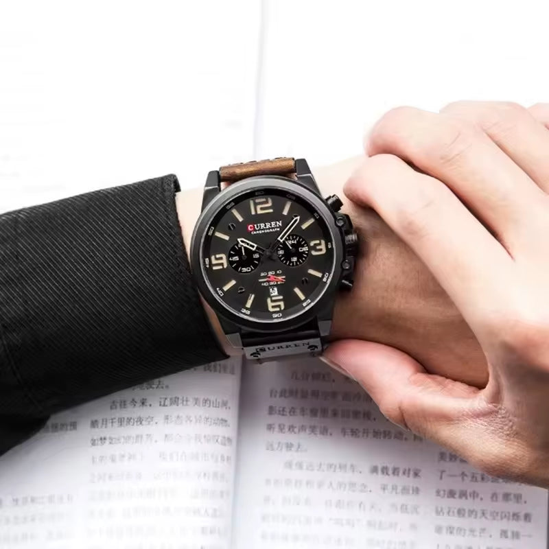 8314 Quartz Watch for Men Chronograph Sport Mens Watches Clock Leather Male Wristwatch Relogio Masculino Fashion Gift