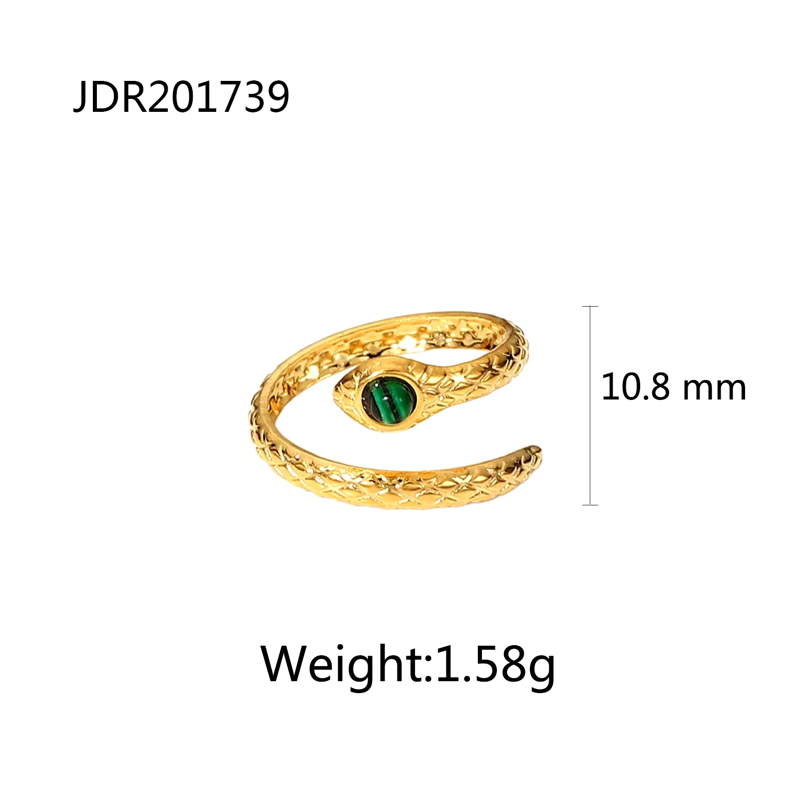 Uworld Vintage 18K Gold Malachite Statement Open Ring Waterproof 18K PVD Gold Plated Stainless Steel Bague Femme Acier Inoxydabl