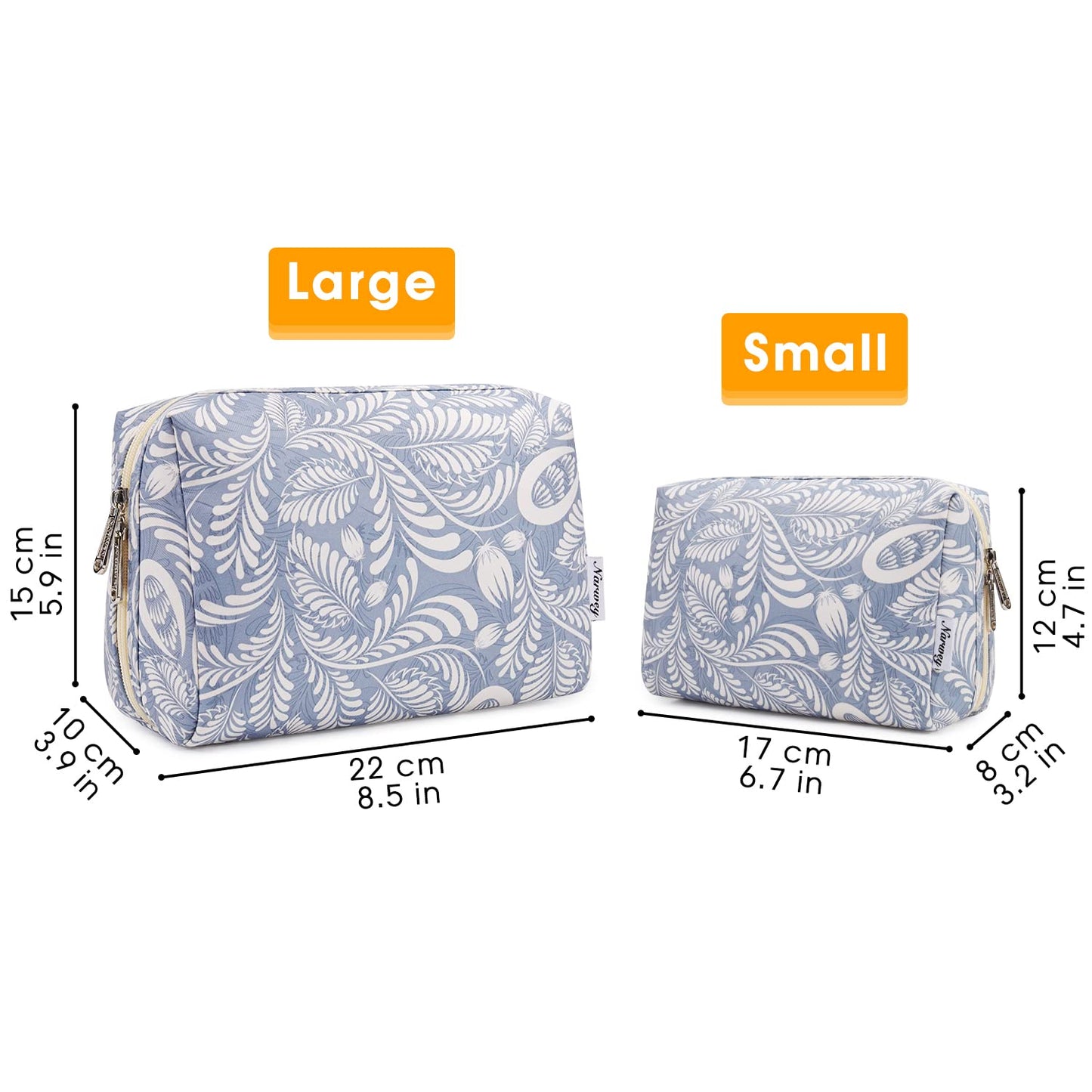 Cute Makeup Bag Travel Cosmetic Bag Organizer Toiletry Bag Make up Bags with Compartments for Women Girls (Large, Blue Leaf)