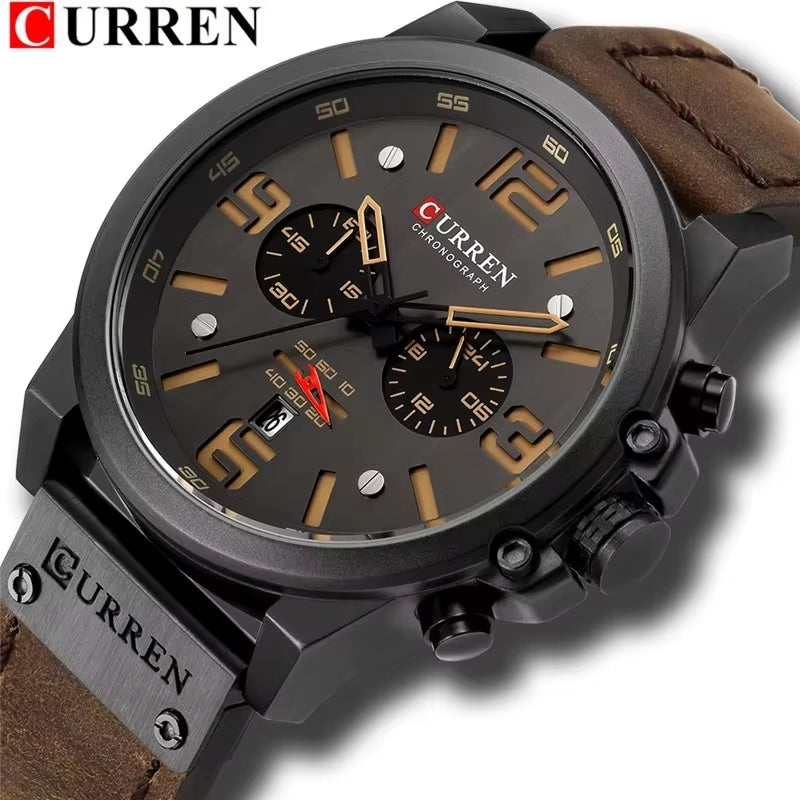 8314 Quartz Watch for Men Chronograph Sport Mens Watches Clock Leather Male Wristwatch Relogio Masculino Fashion Gift