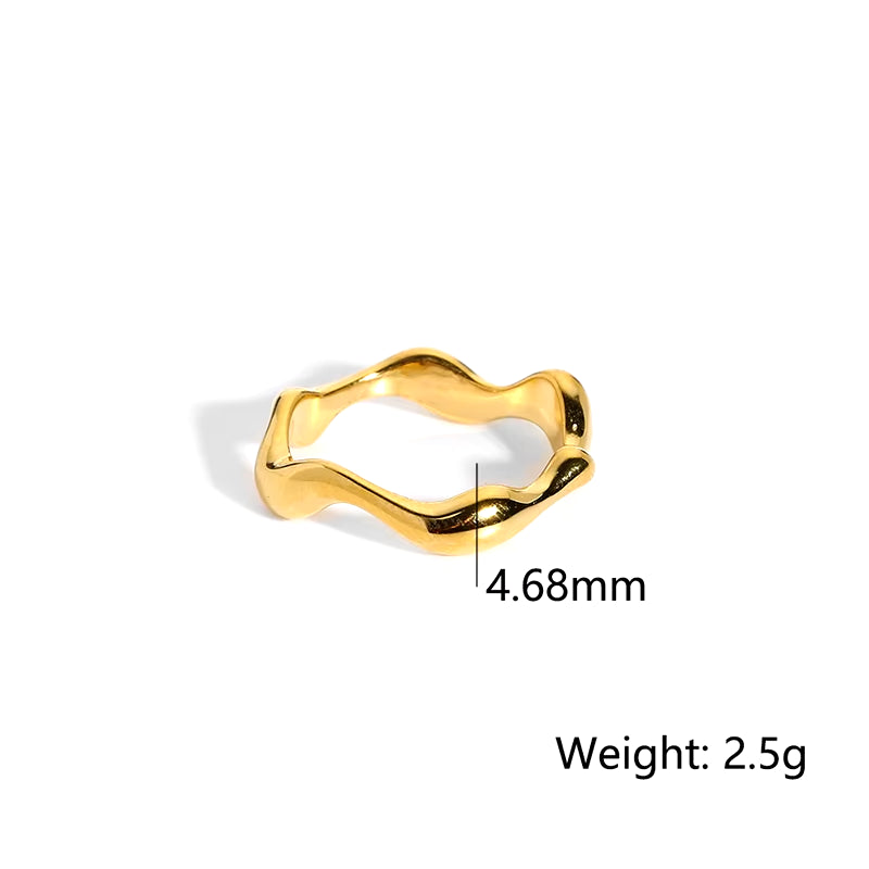 High Quality Waterproof Stainless Steel Wave Signet Rings for Ladies Tarnish Free Jewelry Dainty Thin Bold Rings Gift