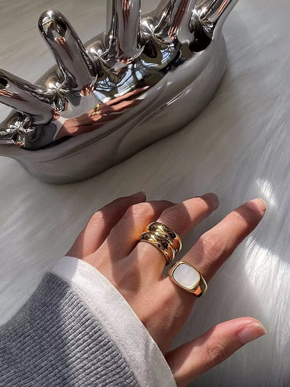 18Kgold Plated 316L Stainless Steel Shell Rings for Women Heart Shape Yin Yang Chunky Finger Rings Waterproof Jewelry