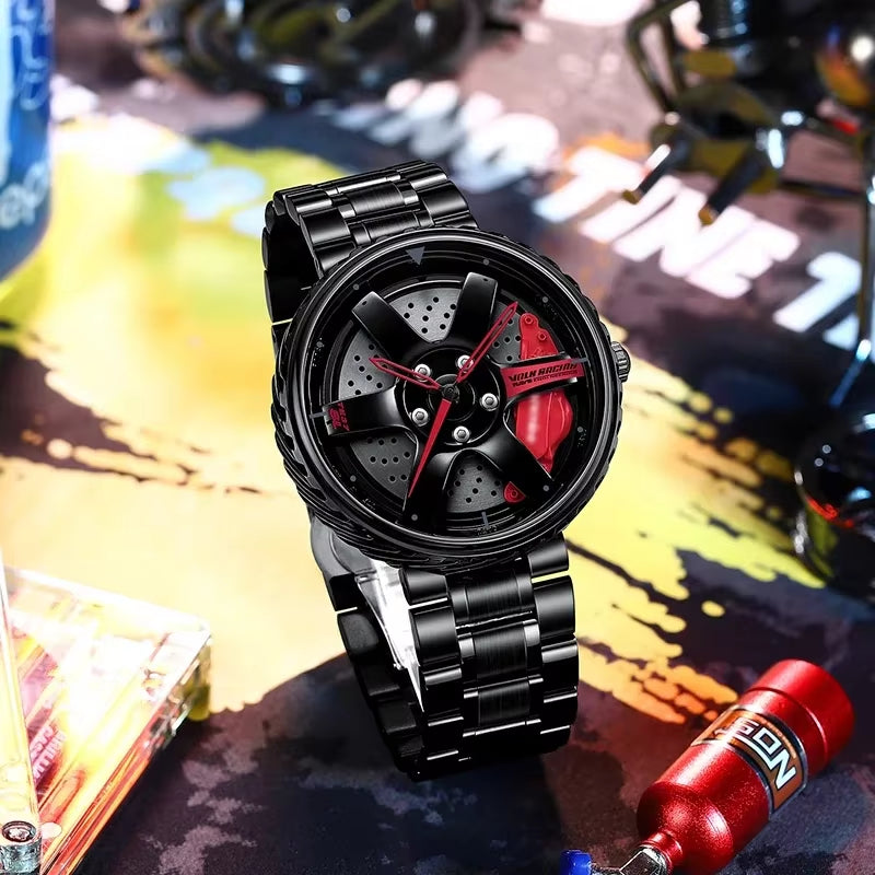 Cool and Cool Fashion Stainless Steel Men'S Quartz Wristwatch Dial Sport Car Rim Wheel Hub Watch Business Luxury Wrist Watches
